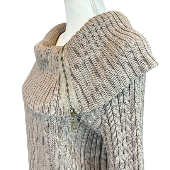 Jeanne Pierre Cotton Sweater Women Sz Small Brown Cable Knit Zip Cowl Neck Tunic - Picture 7 of 10